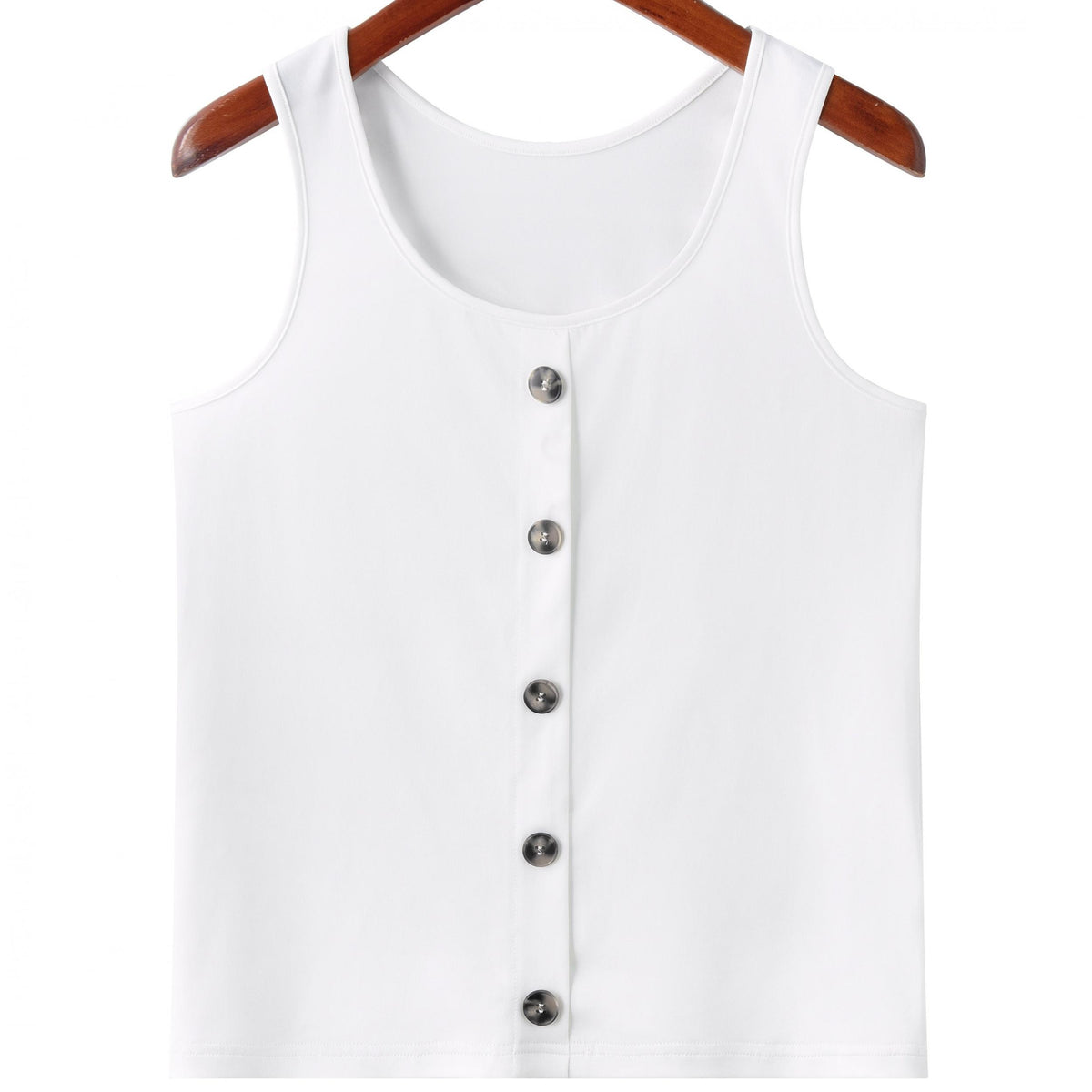 Button Front Tank Top Crew Neck Sleeveless Casual Summer Women's Clothing