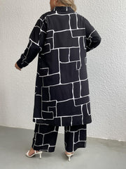  Geo Print Long Sleeve Button Shirt Dress