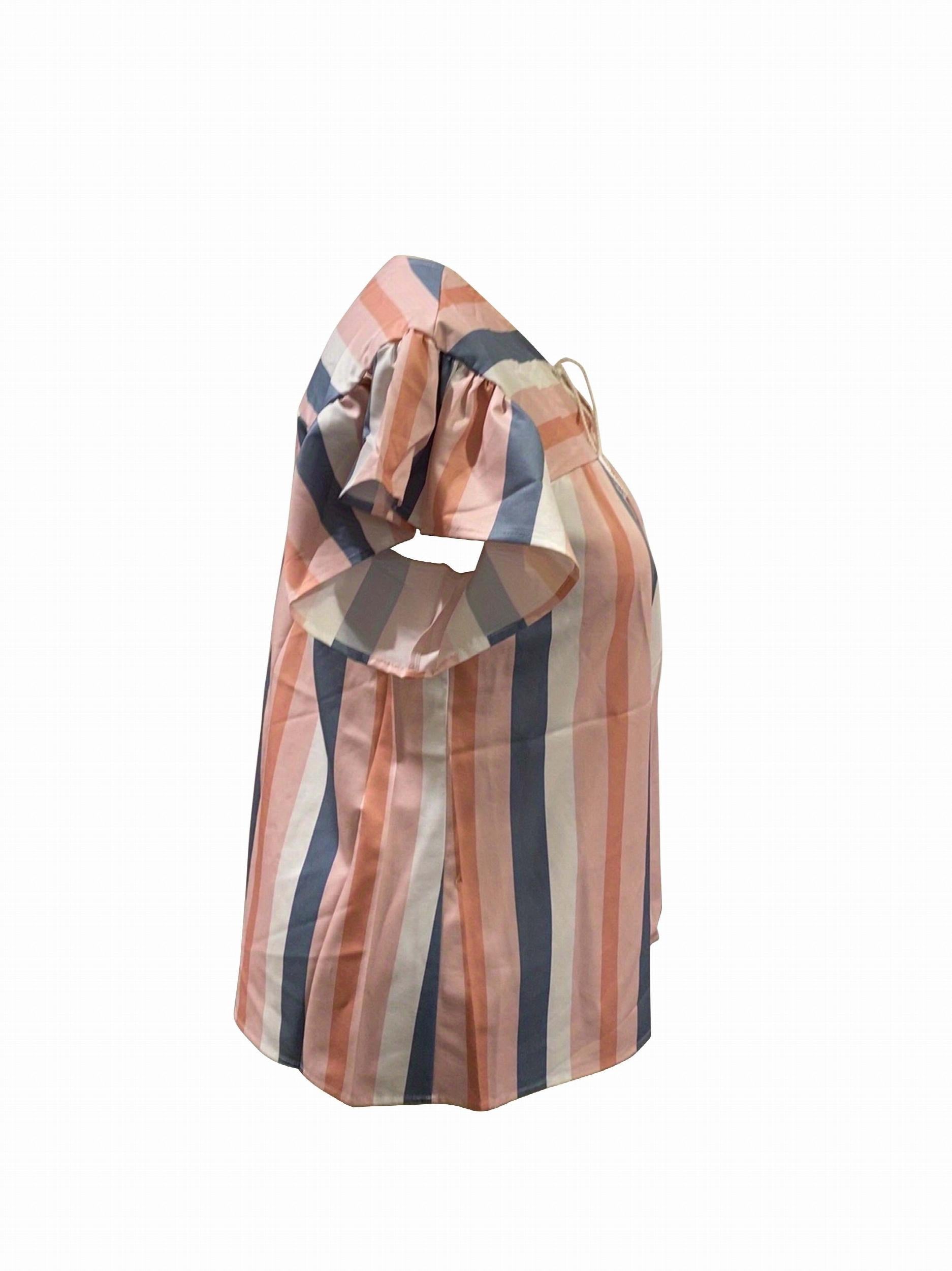  Colorblock Striped Butterfly Sleeve Blouse