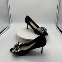 Rhinestone Bow Tie High Heels Pointed Toe Stiletto Pumps