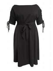  Casual Dress Women's One Shoulder Midi Dress With Belt