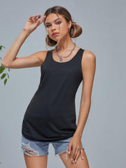 Solid Crew Neck Loose Tank Top Sports Fitness Yoga Running Top