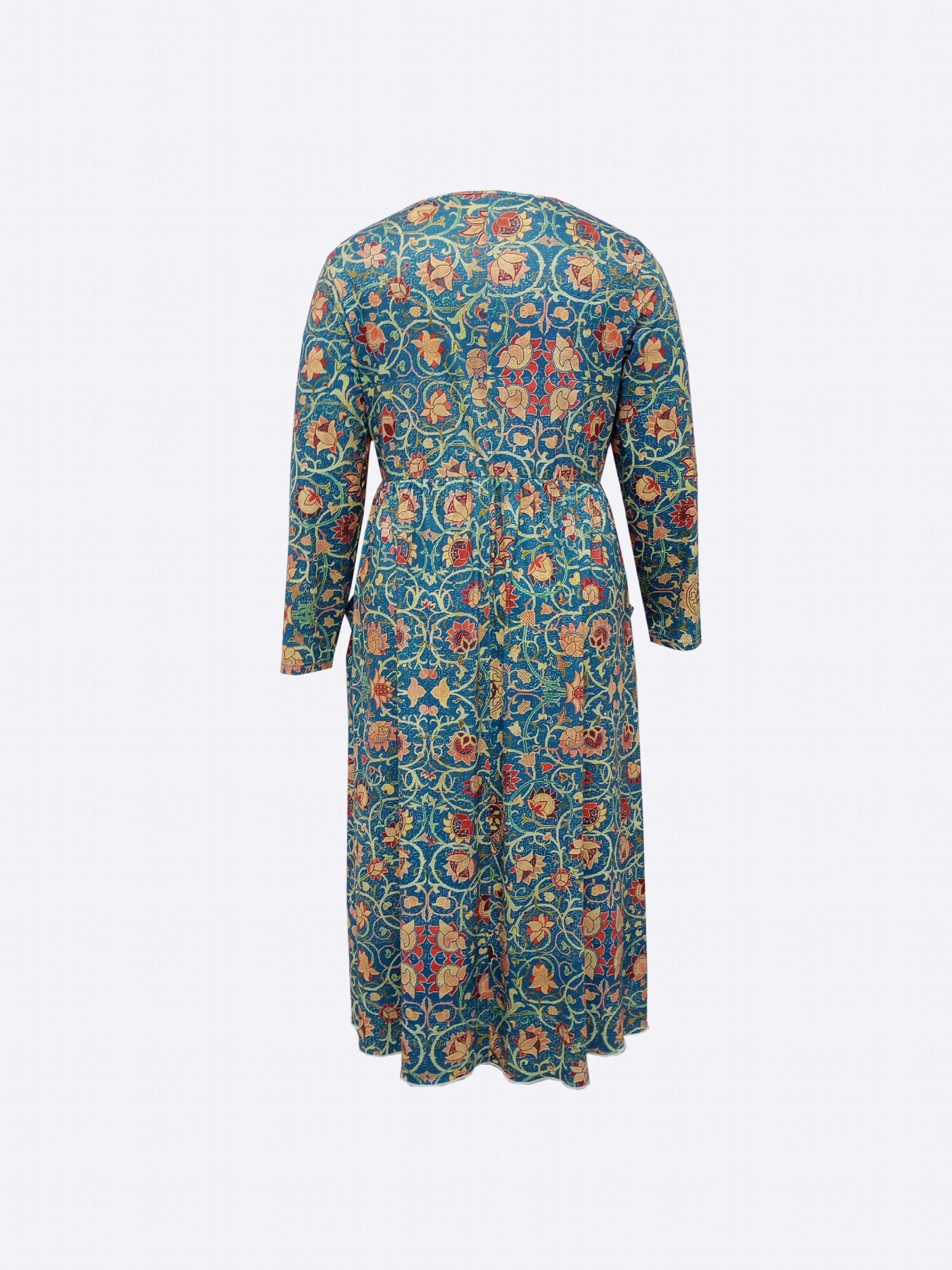  Floral Print Long Sleeve Dress With Pockets