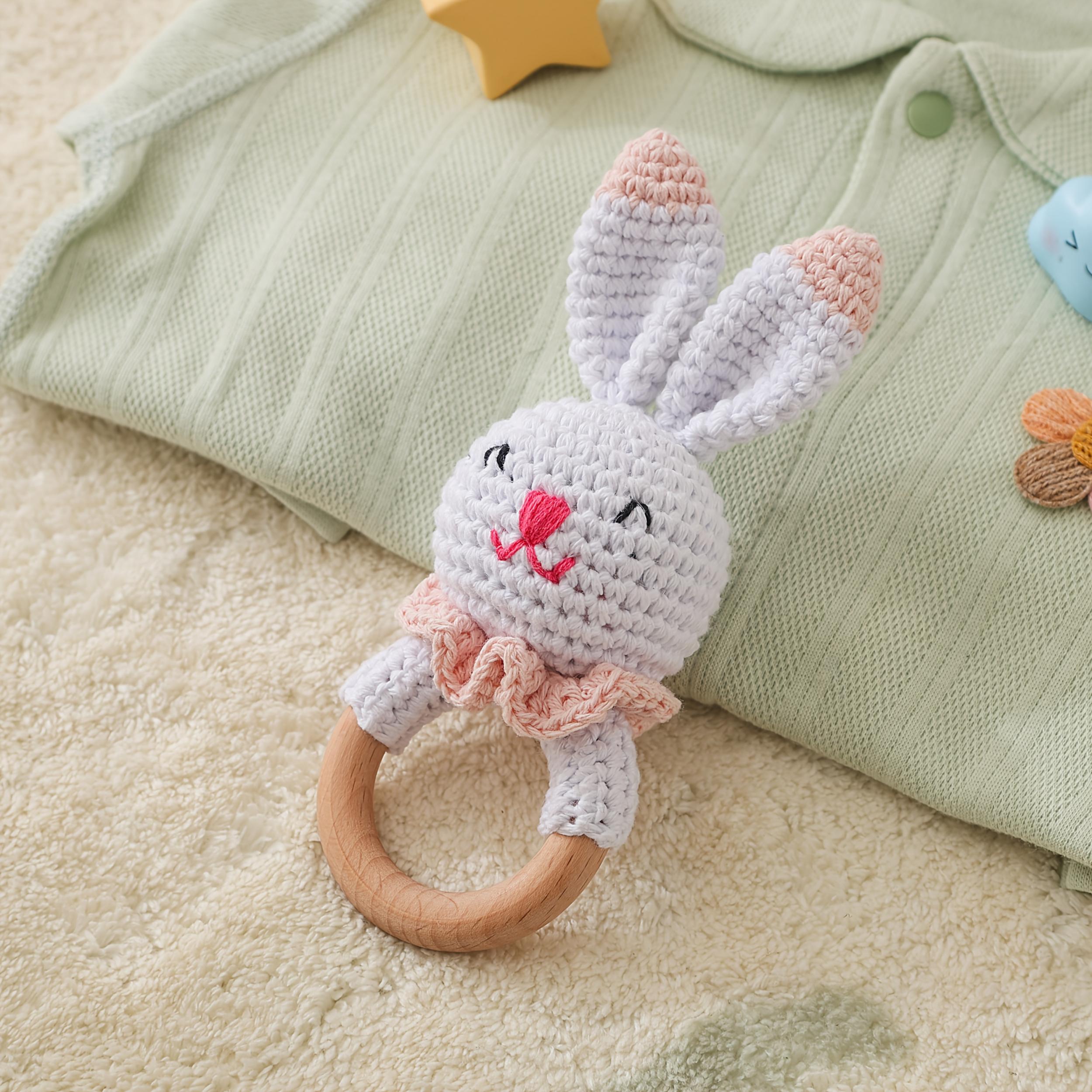 Plush Rabbit Toy w/ Hand Crank Bell Multicolor Sensory Baby Gift