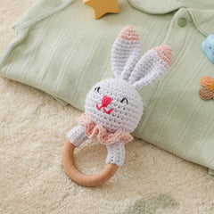 Plush Rabbit Toy w/ Hand Crank Bell Multicolor Sensory Baby Gift