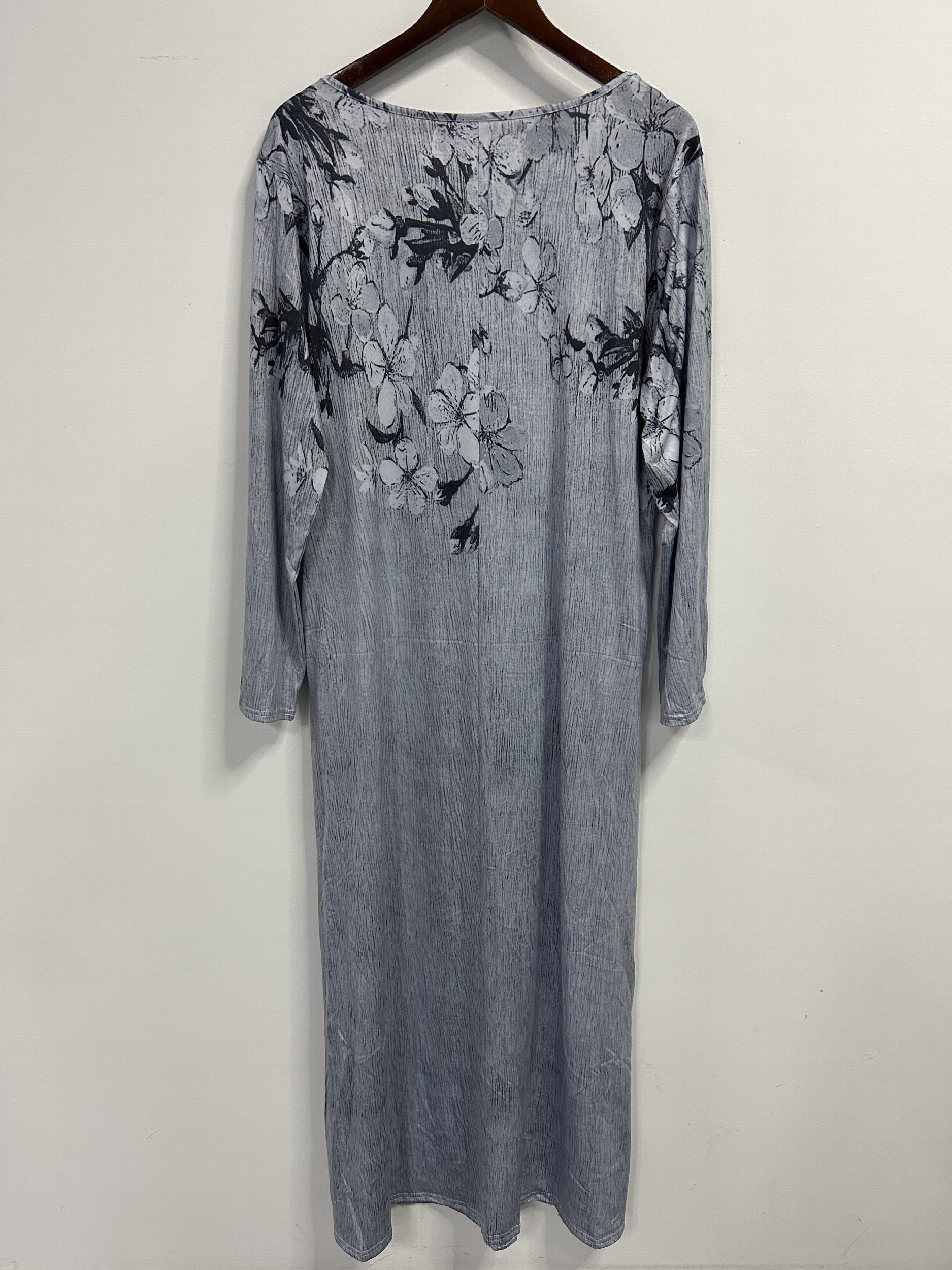  Floral Print Button Long Sleeve Maxi Dress