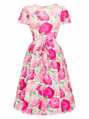 Women's Plus Floral Print Short Sleeve Surplice Neck Dress