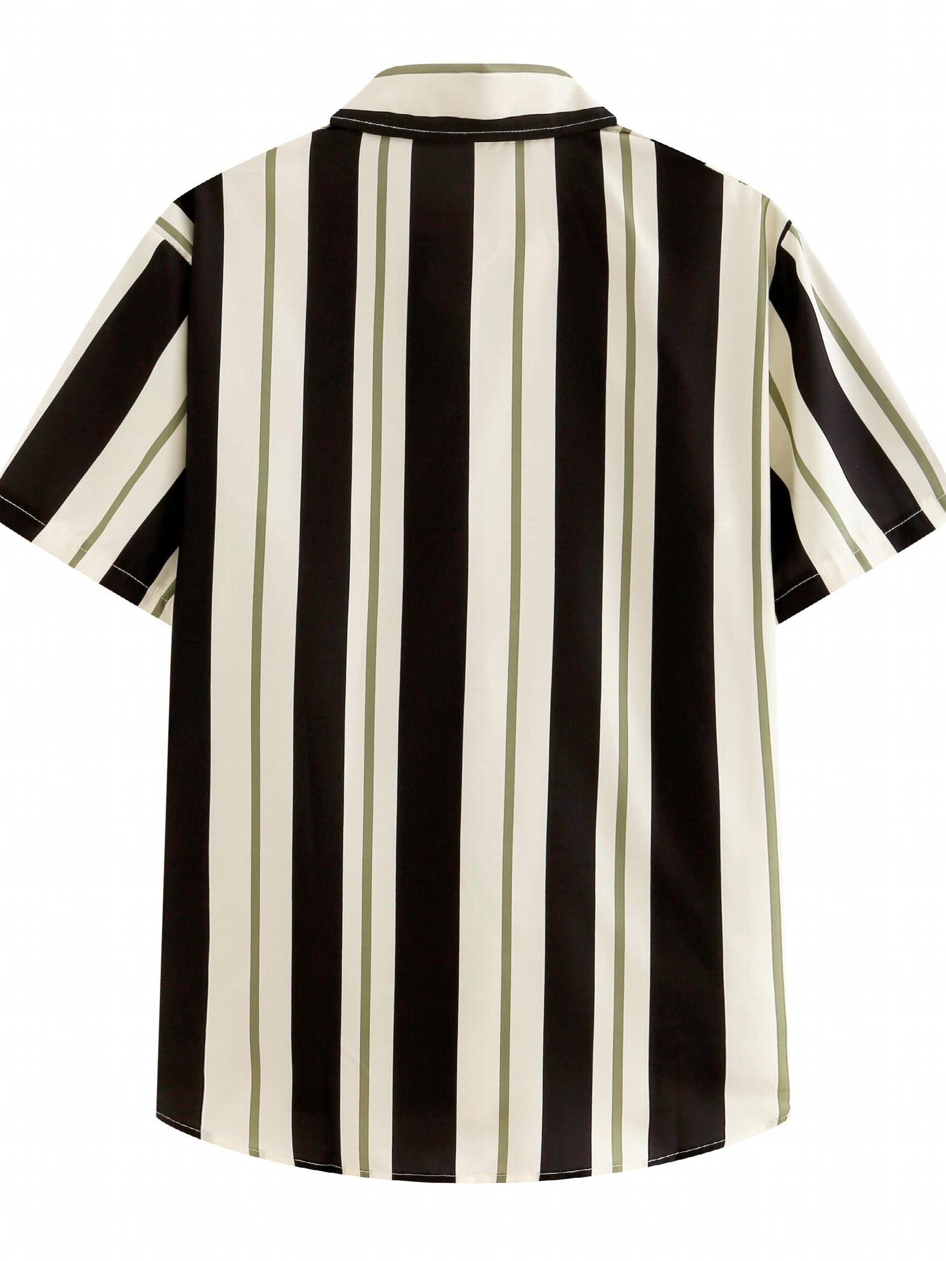 Stripe Print Men's Casual Short Sleeve Shirt - Summer Resort Tops