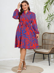  Leopard Print Lantern Sleeve A Line Dress With Belt