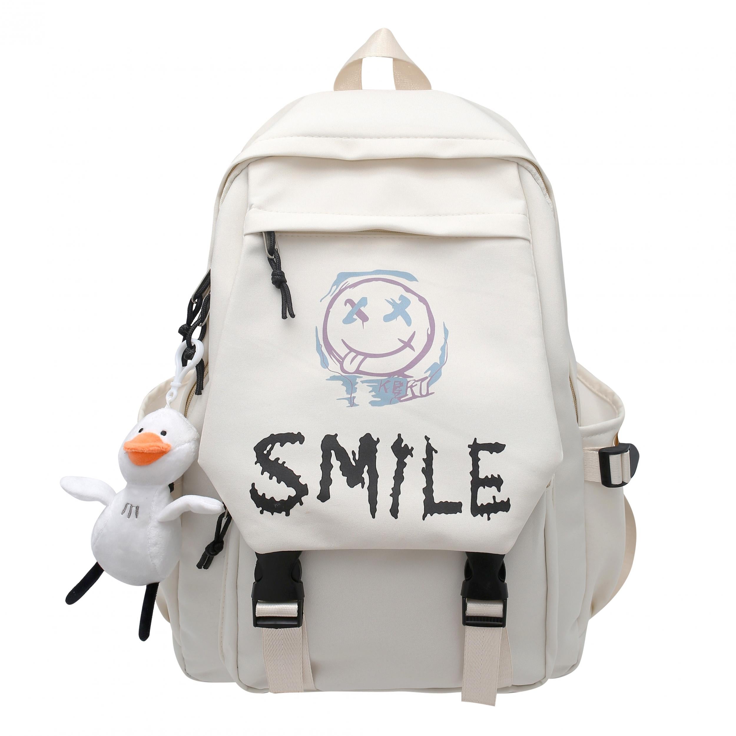 Graffiti Flap Laptop Backpack Buckle Decor Student Schoolbag