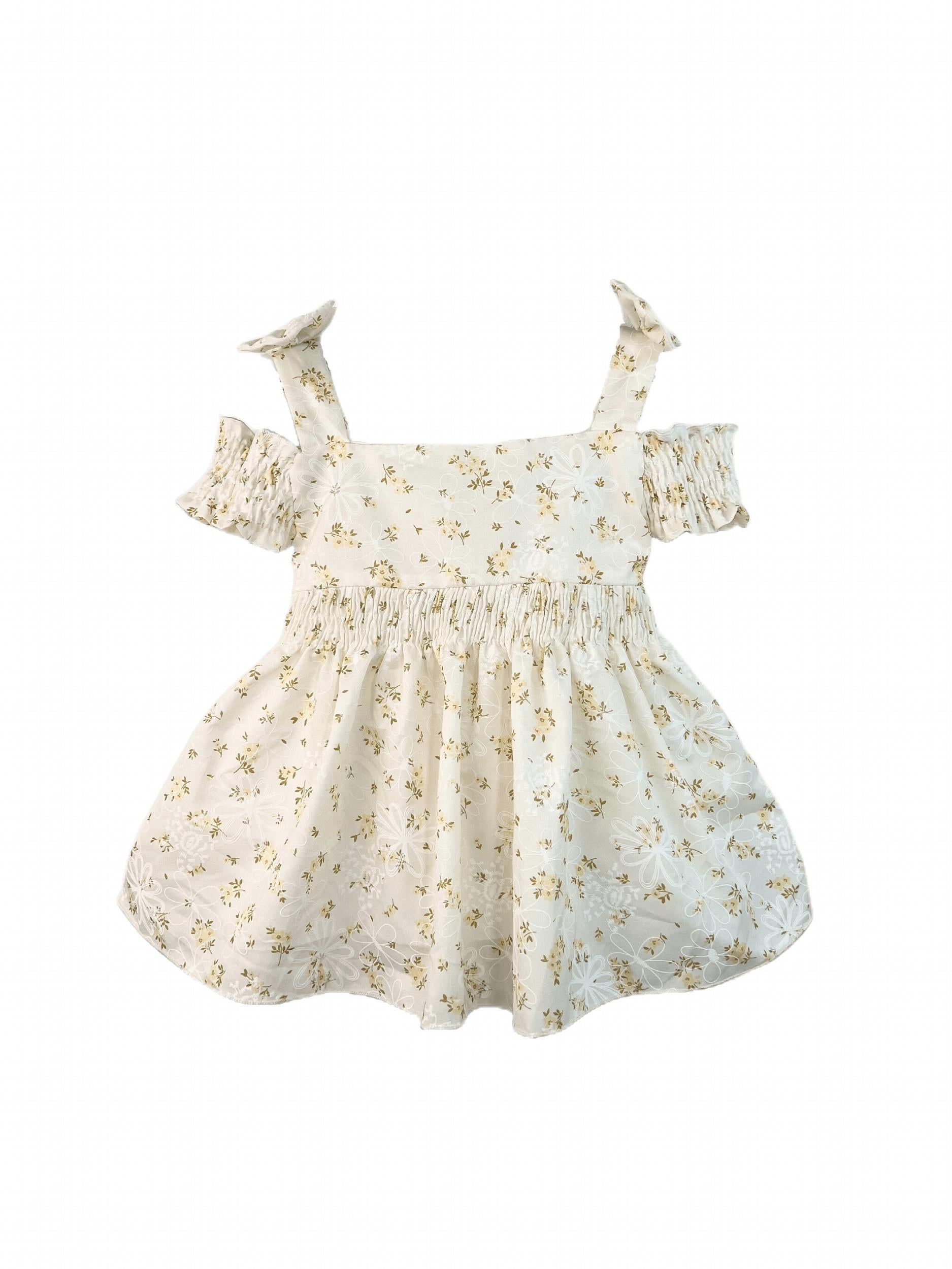 Baby Girl Off Shoulder Shirred Ditsy Print Cami Dress