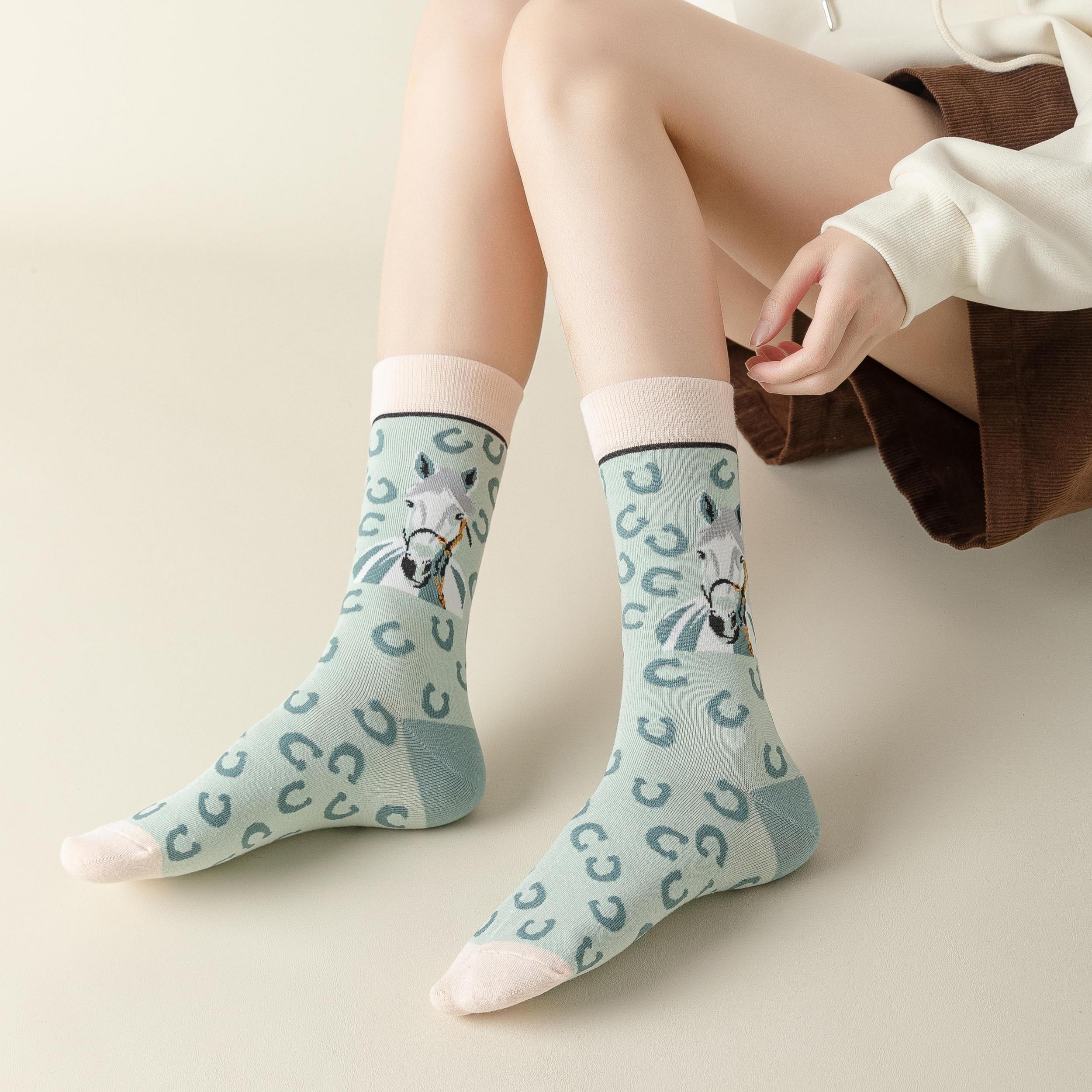 Funny Horse Print Socks Comfy Novelty Crew Socks Women's Stockings