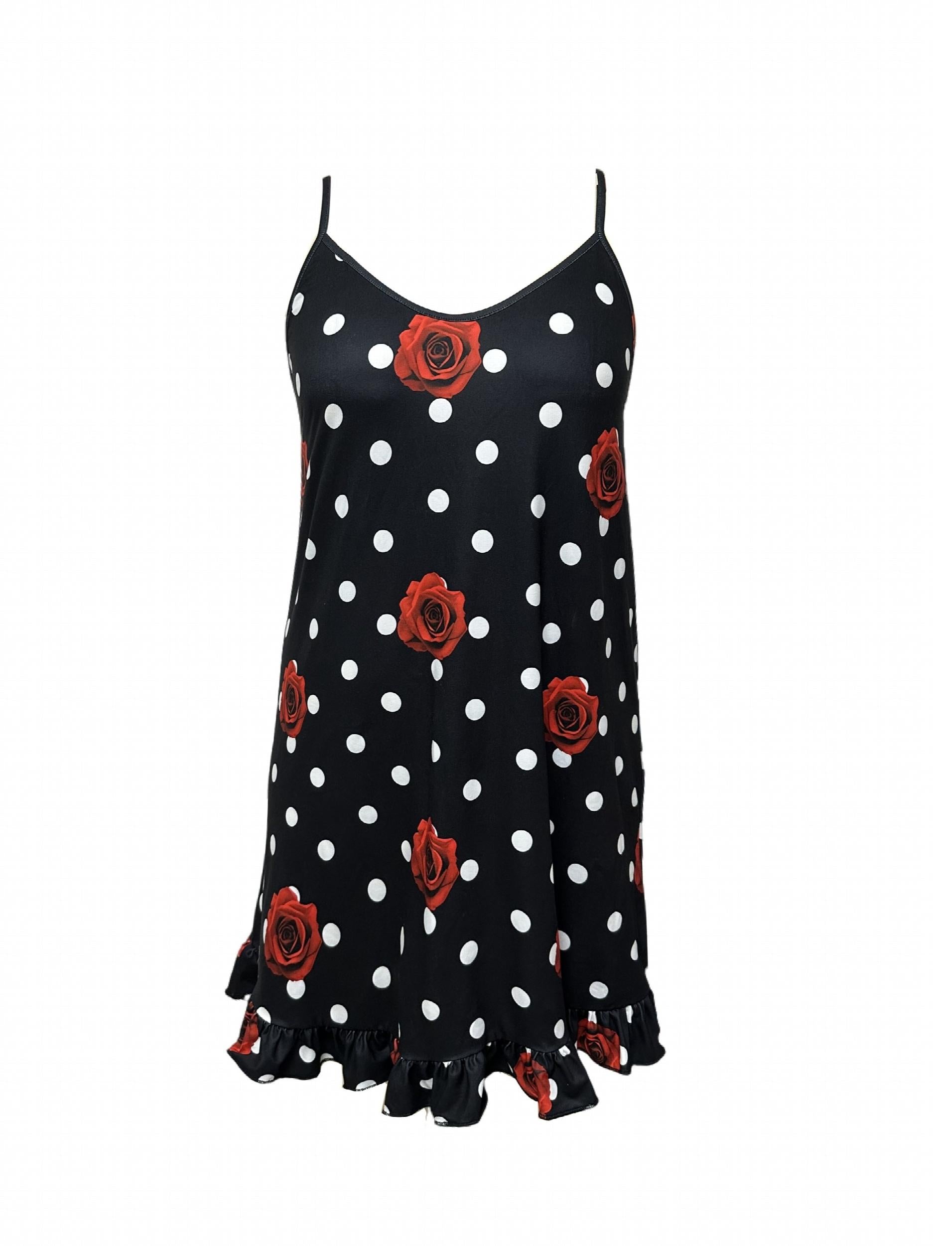  Rose & Polka Dot Print Cami Sleep Dress