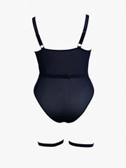  Open Cup Crisscross Mesh Gartered Teddy Bodysuit