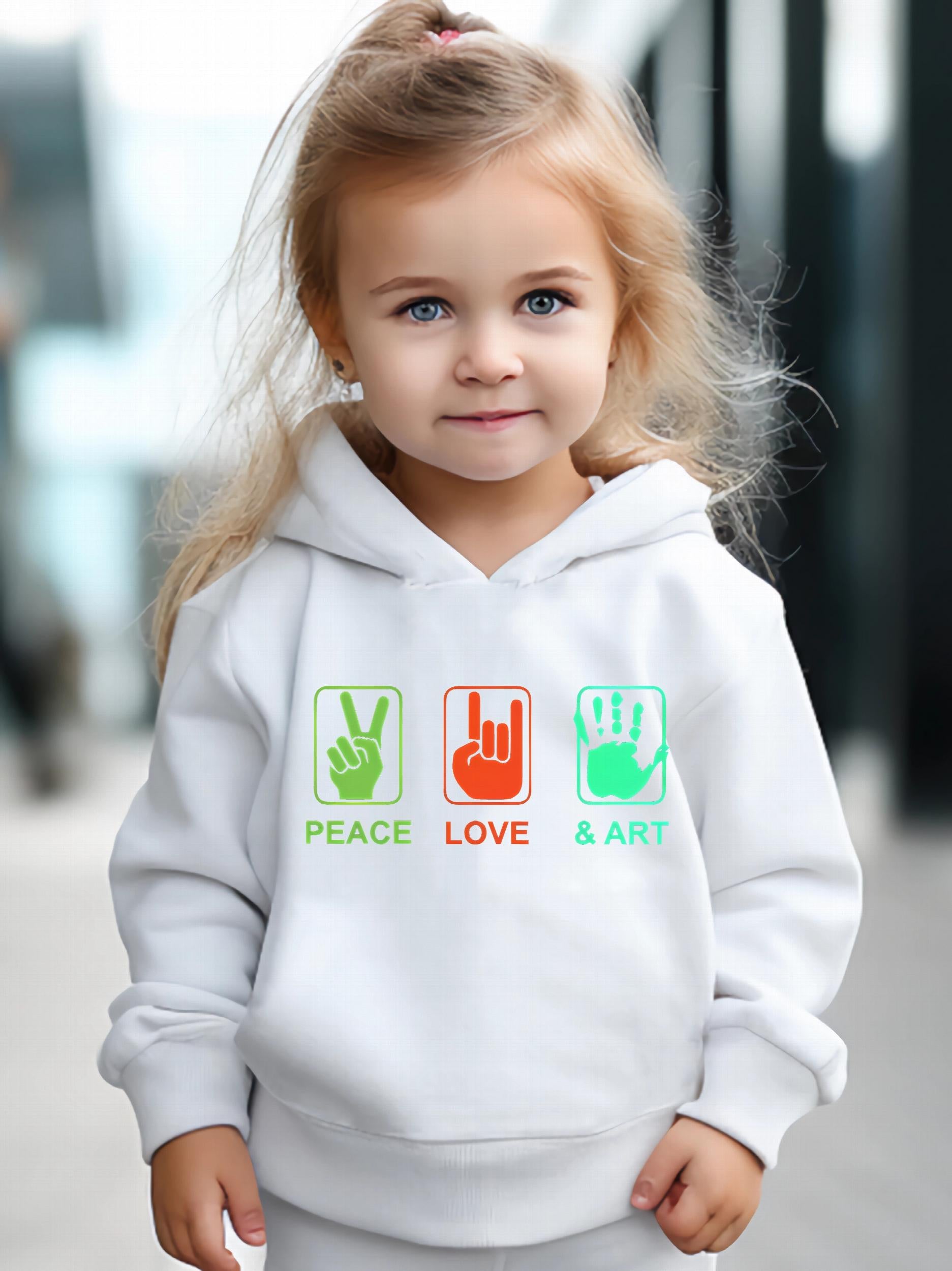 2pcs PEACE LOVE & ART Graphic Hoodies Pants Set Girls