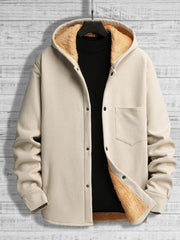 Men's Warm Fleece Hooded Jacket - Casual Medium Stretch Coat