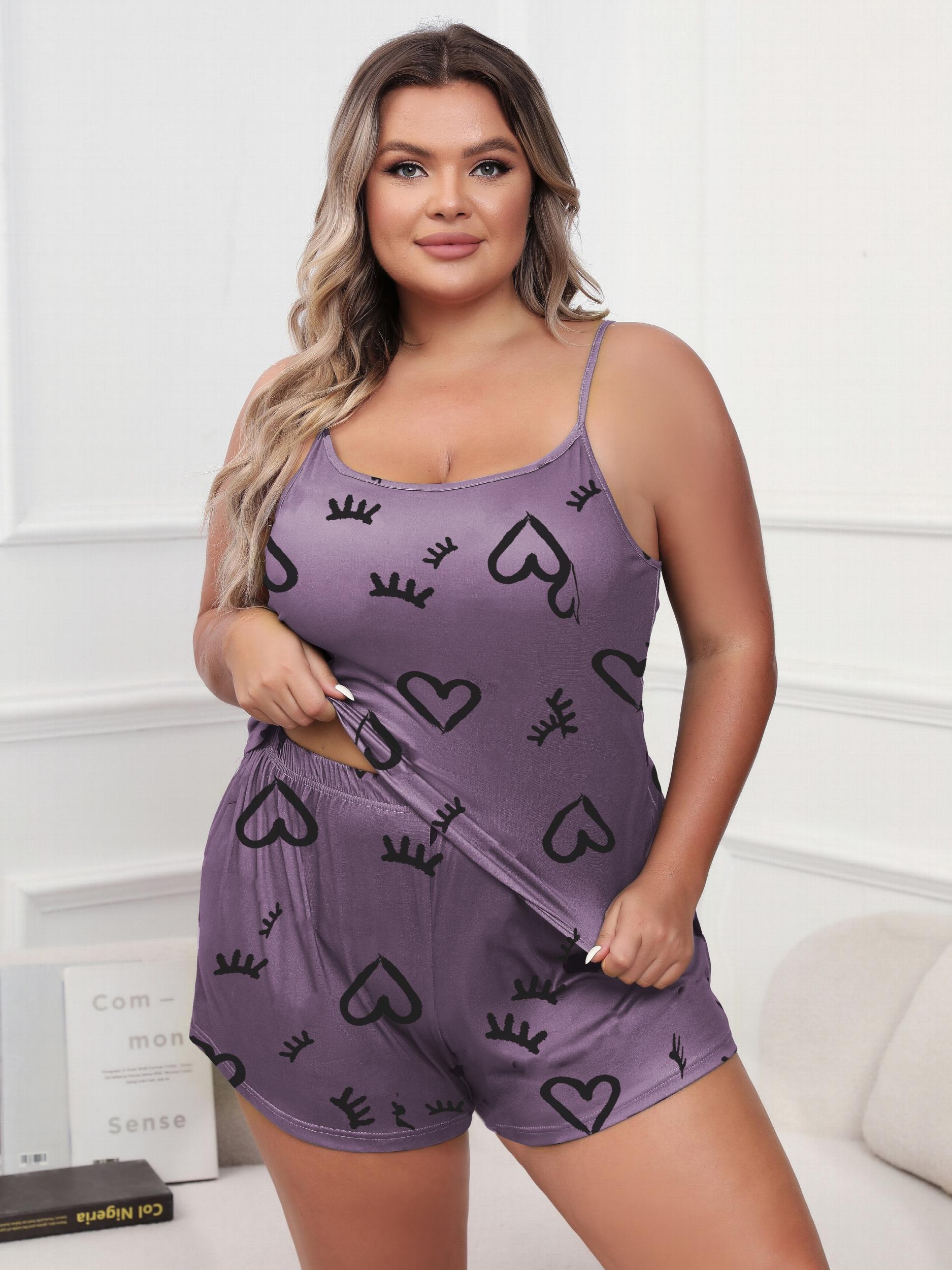  Pajama Set - Eyelash & Heart Print Cami Top & Shorts