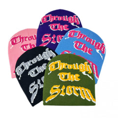Y2K Beanie Cap Hats with Candy Gothic Letter & Lightning Pattern Unisex