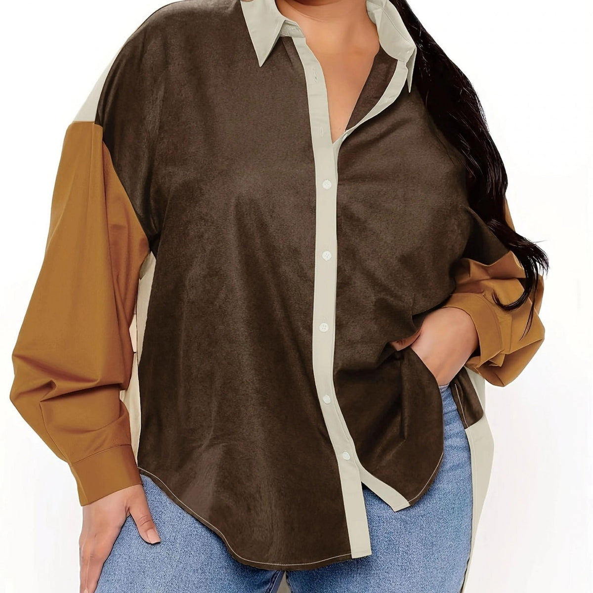  Colorblock Button Up Blouse