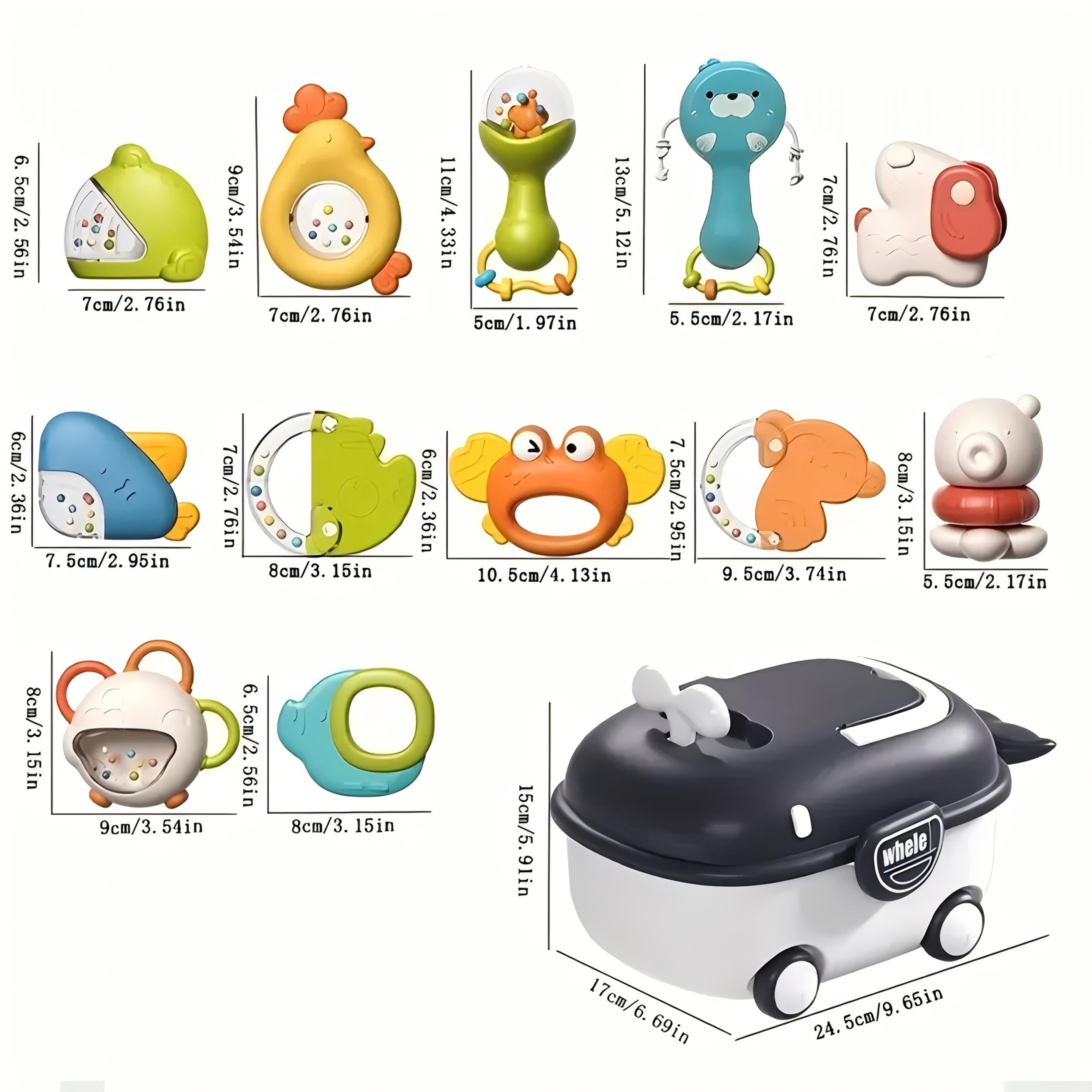12pcs Animal Baby Bed Bell Rattle Toy - Sensory Development Toys