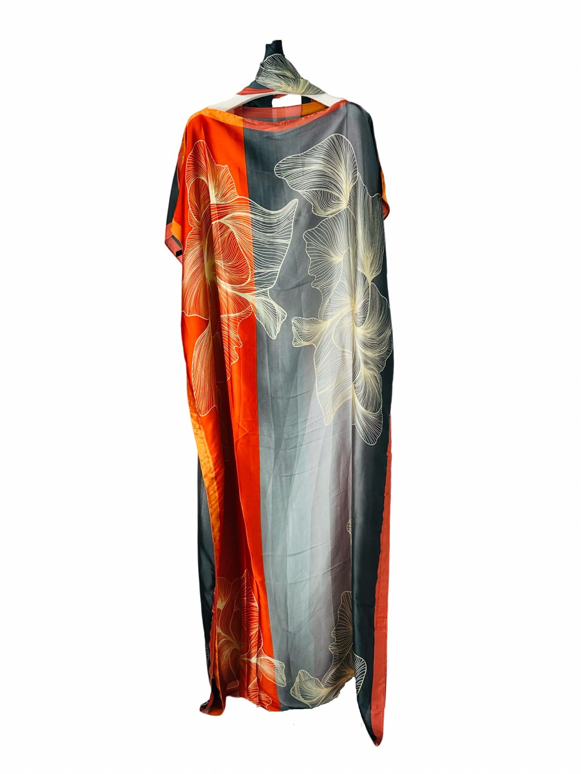  Colorblock Floral Print Kaftan Dress