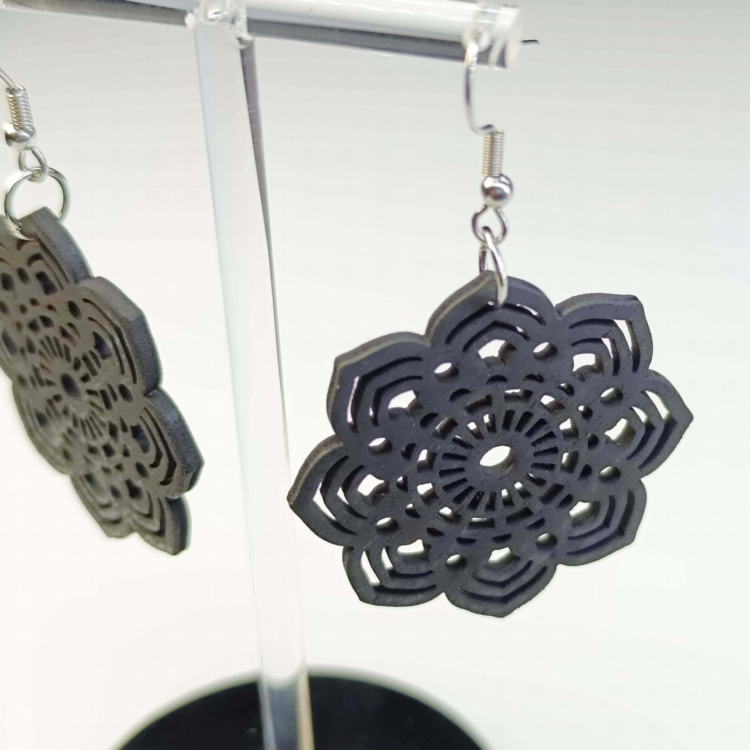 Flower Hollow Dangle Earrings Wooden Boho Style Gift