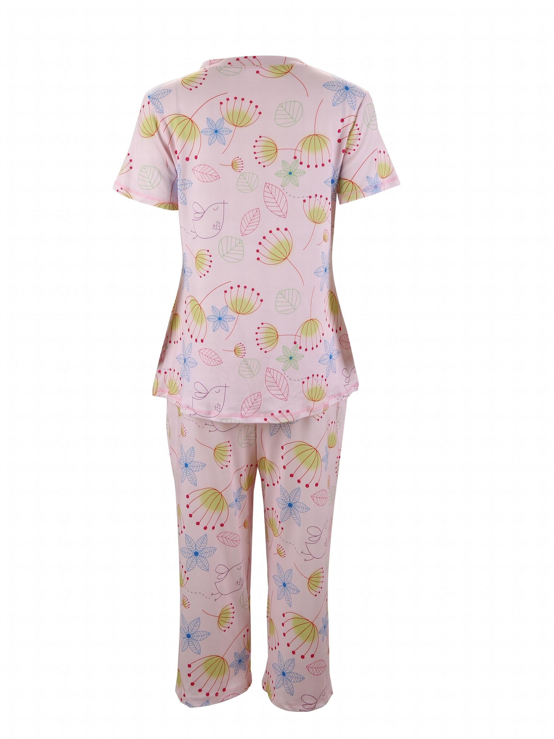 Floral Print Pajama Set V Neck Top & Lounge Pants Women's Sleepwear