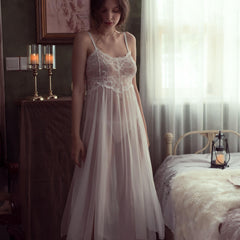 Seductive Lace Cami Long Dress Set with Matching Panty