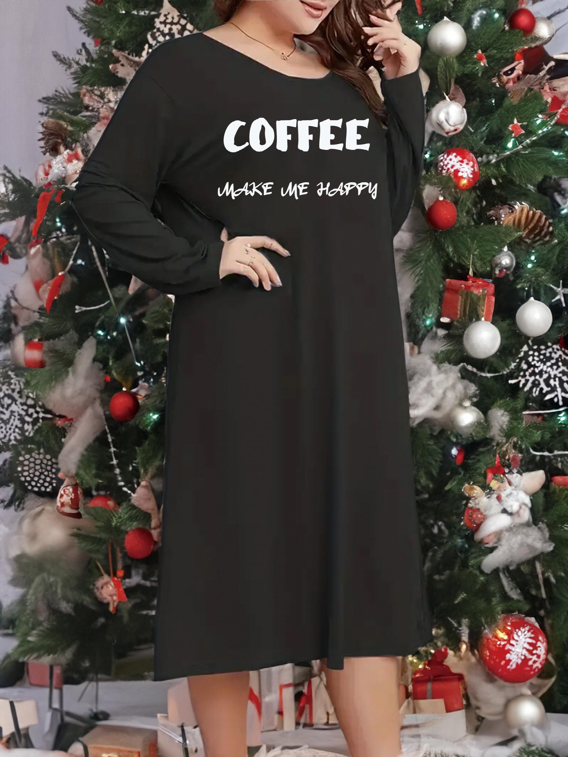  Letter Graphic Nightdress Long Sleeve Round Neck Sleep Dress