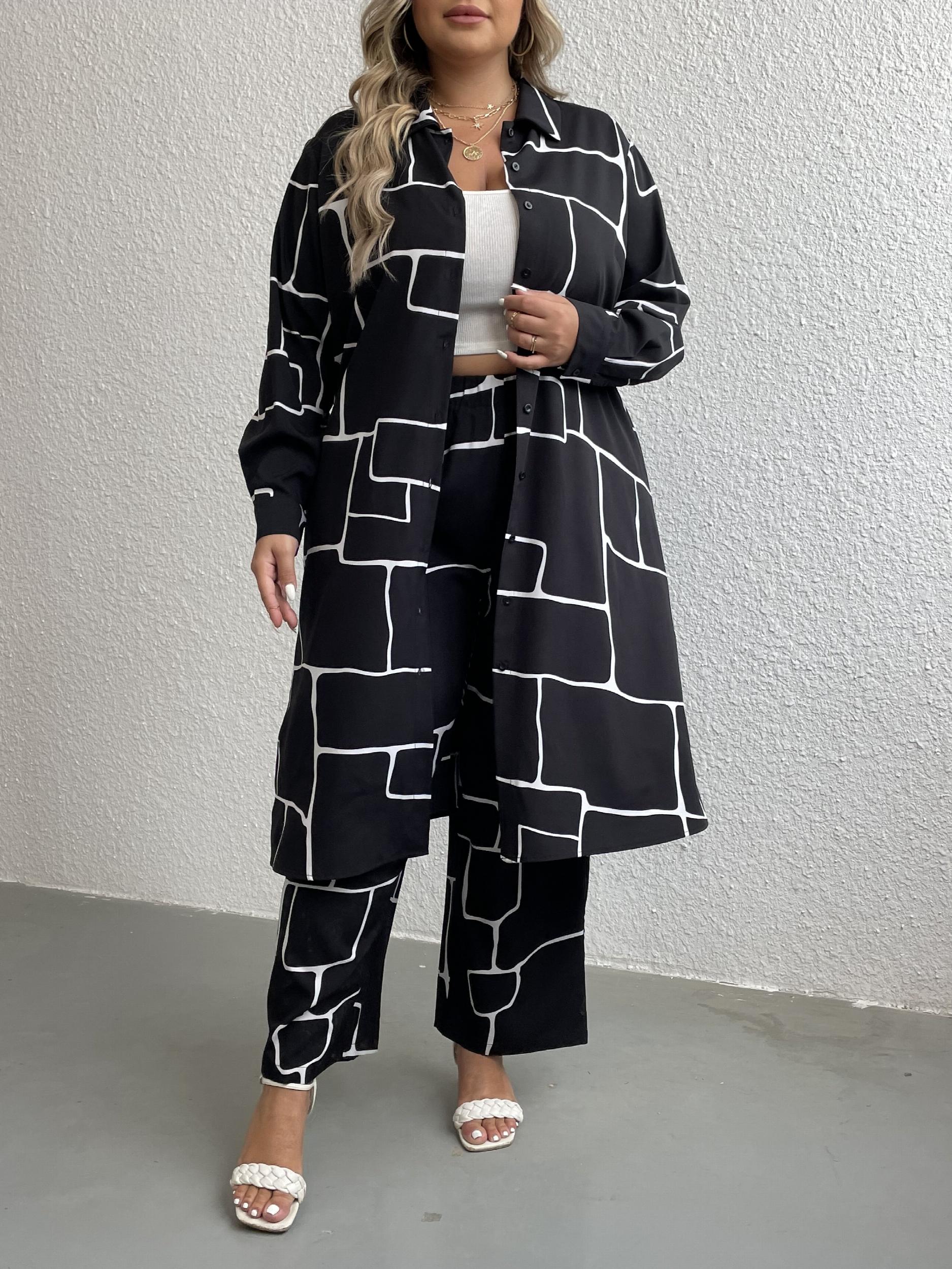  Geo Print Long Sleeve Button Shirt Dress