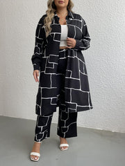  Geo Print Long Sleeve Button Shirt Dress