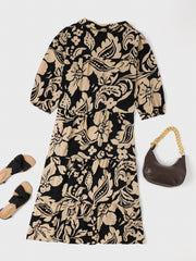Women's Plus Floral Print Half Sleeve Notched Neck Dress