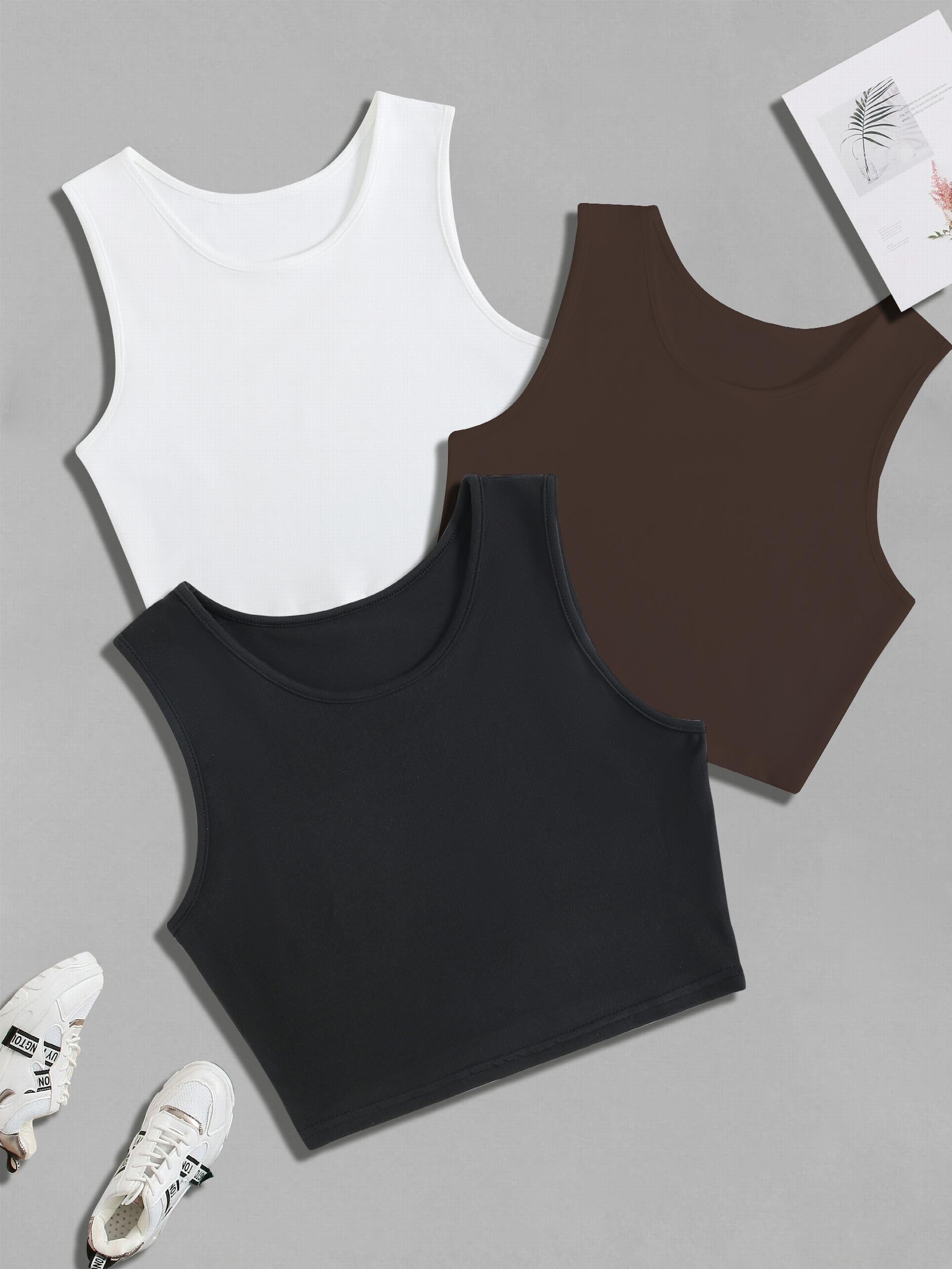 Y2K Crop Tank Top 3pcs Set Sleeveless Crew Neck Casual Top