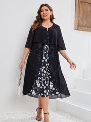  Women's Floral Print Layered Sleeve Dress