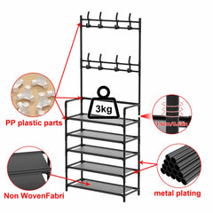 Layer Clothes Storage Rack With Shoe Storage Rack, Standing Clothes Metal Stand