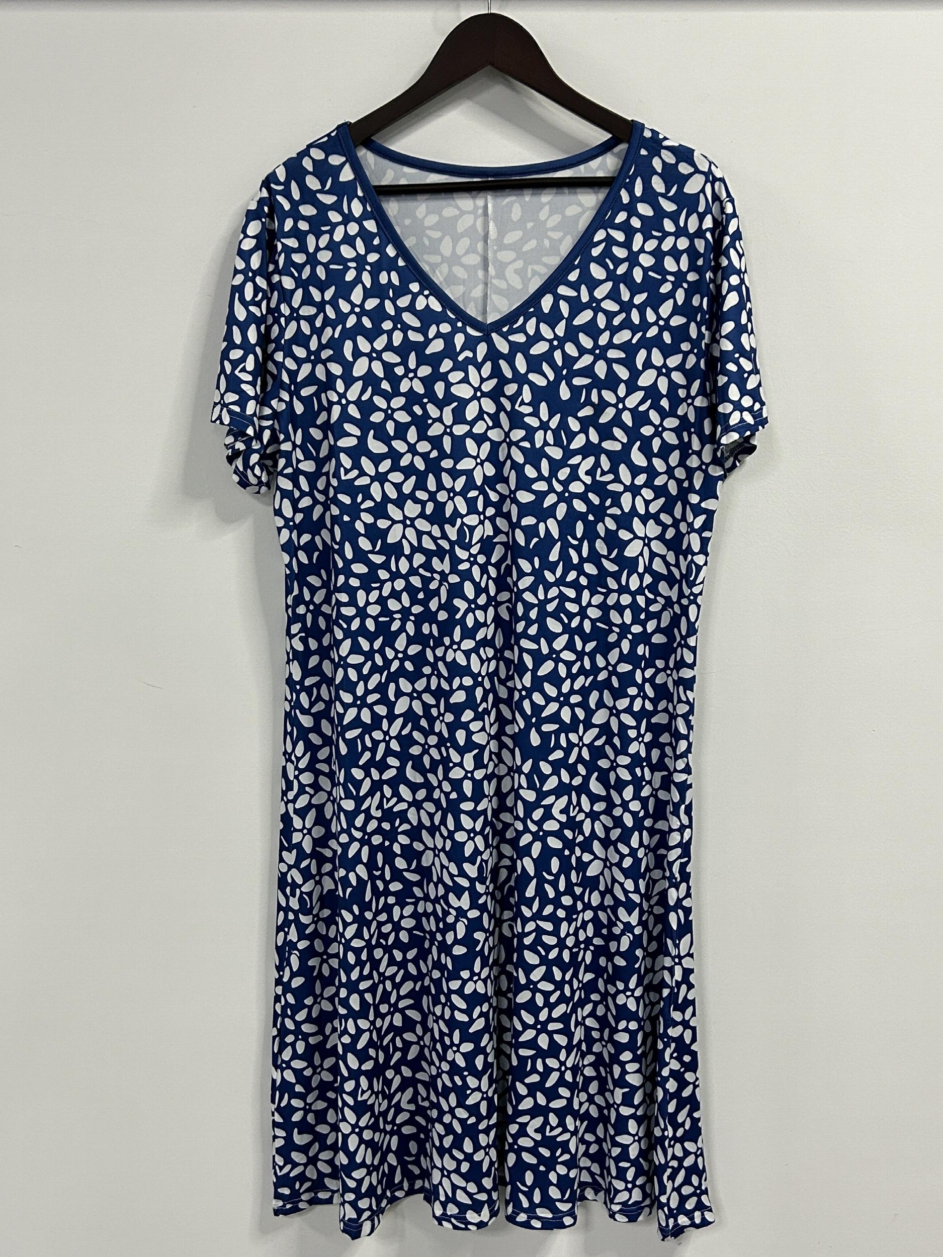  Floral Print Short Sleeve V Neck Dress