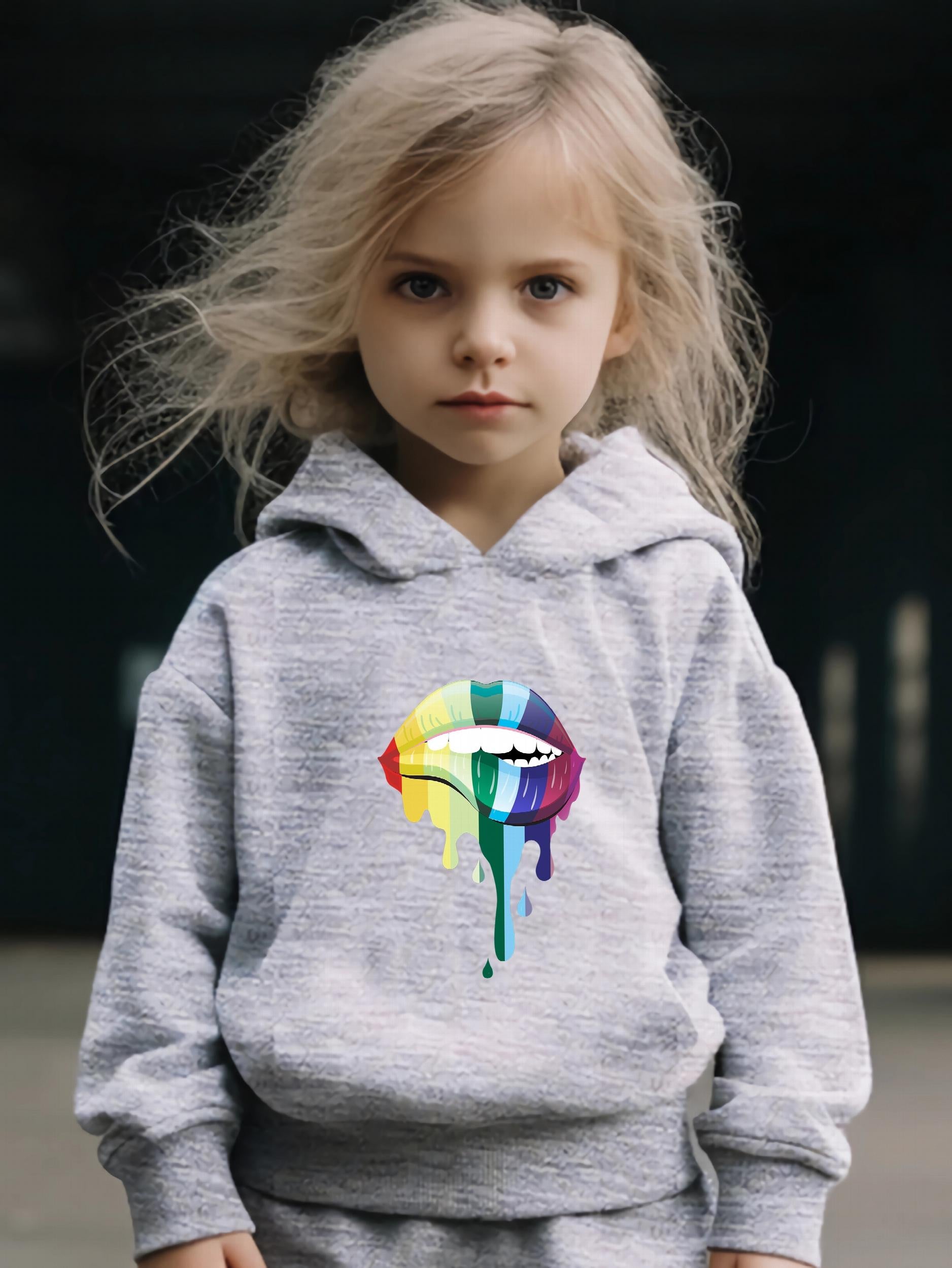 Colorful Lip Pattern Hooded Sweatshirt Girls Hoodies & Sweatpants