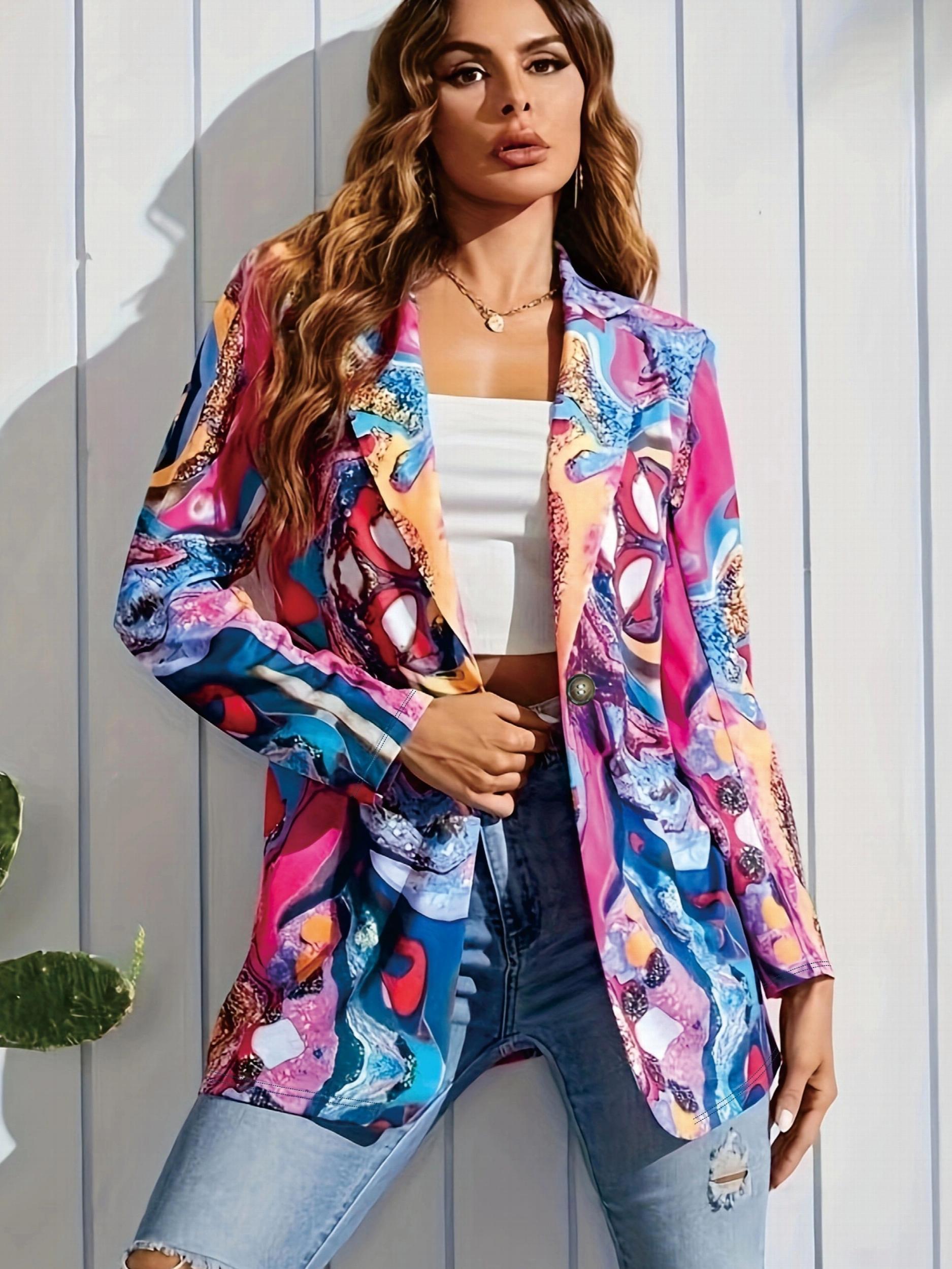  Marble Print Long Sleeve Button Blazer