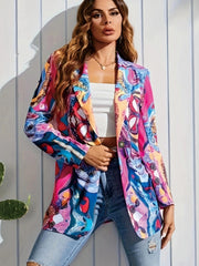  Marble Print Long Sleeve Button Blazer