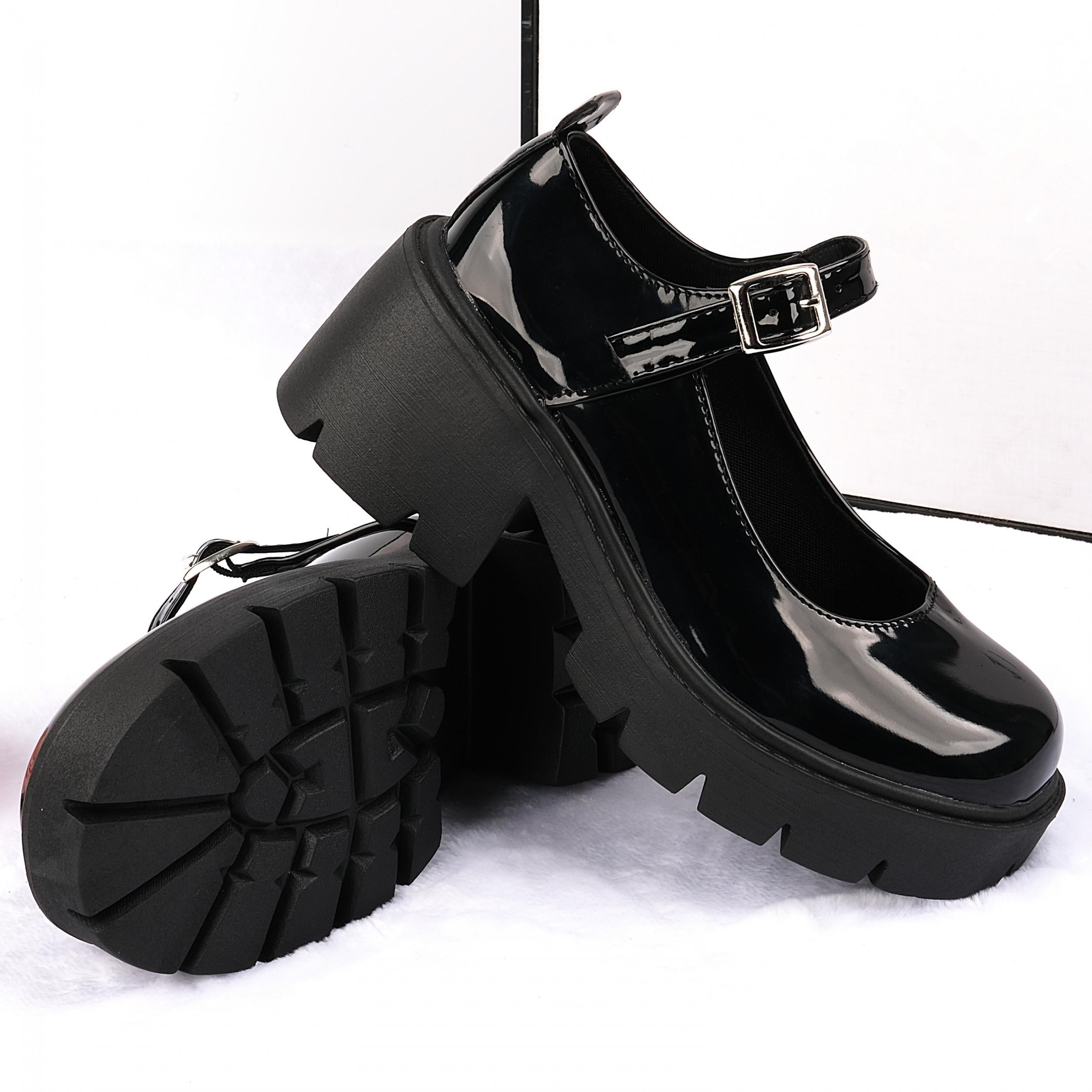 Women's Faux Leather Oxford Shoes Round Toe Platform Heels