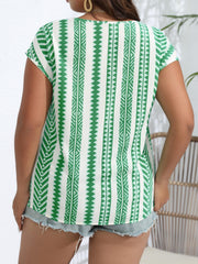  Boho Blouse Women's Tribal Print Lace Panel Short Sleeve Tee