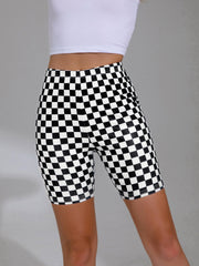 Women's Checkerboard Print Sports Shorts for Summer Running and Fitness