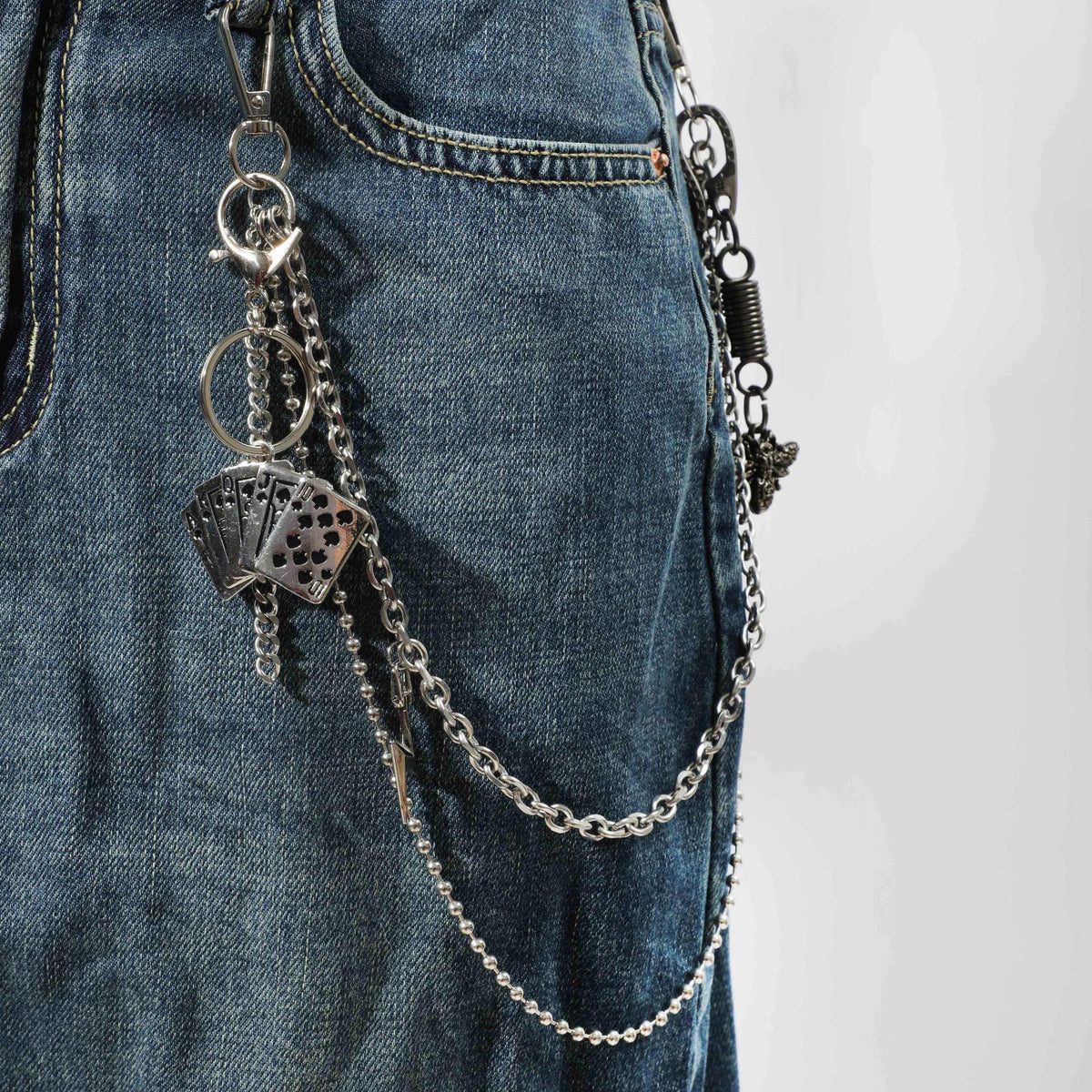 Unisex Hip hop Butterfly Cards Lightning Pants Chain