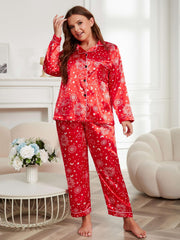  Satin Sun & Star Print Pajama Set