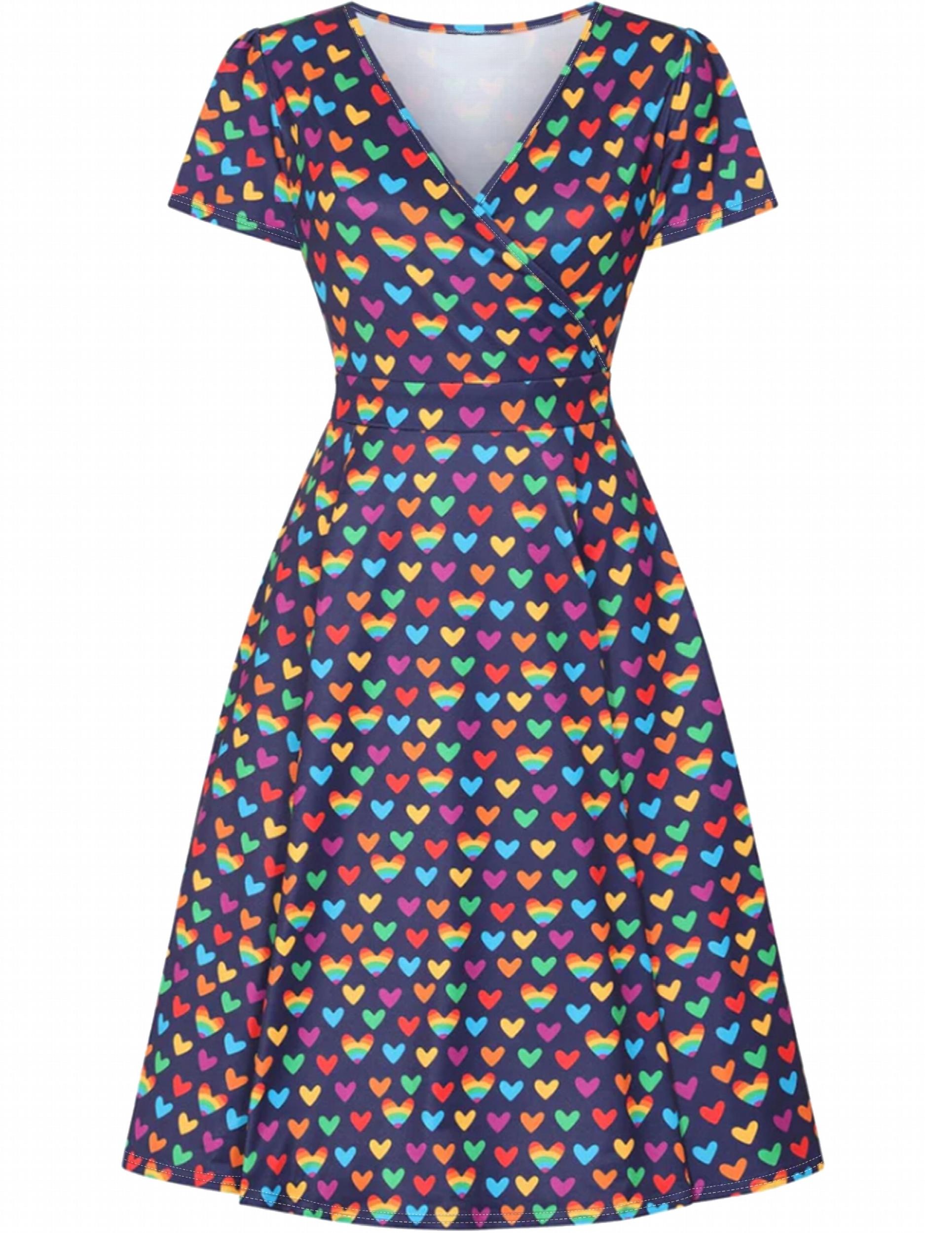 Women's Plus Floral Print Short Sleeve Surplice Neck Dress