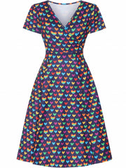 Women's Plus Floral Print Short Sleeve Surplice Neck Dress
