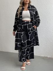  Geo Print Long Sleeve Button Shirt Dress