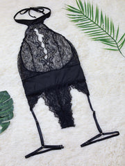 Floral Lace Plunging Teddy Halter Backless Bodysuit