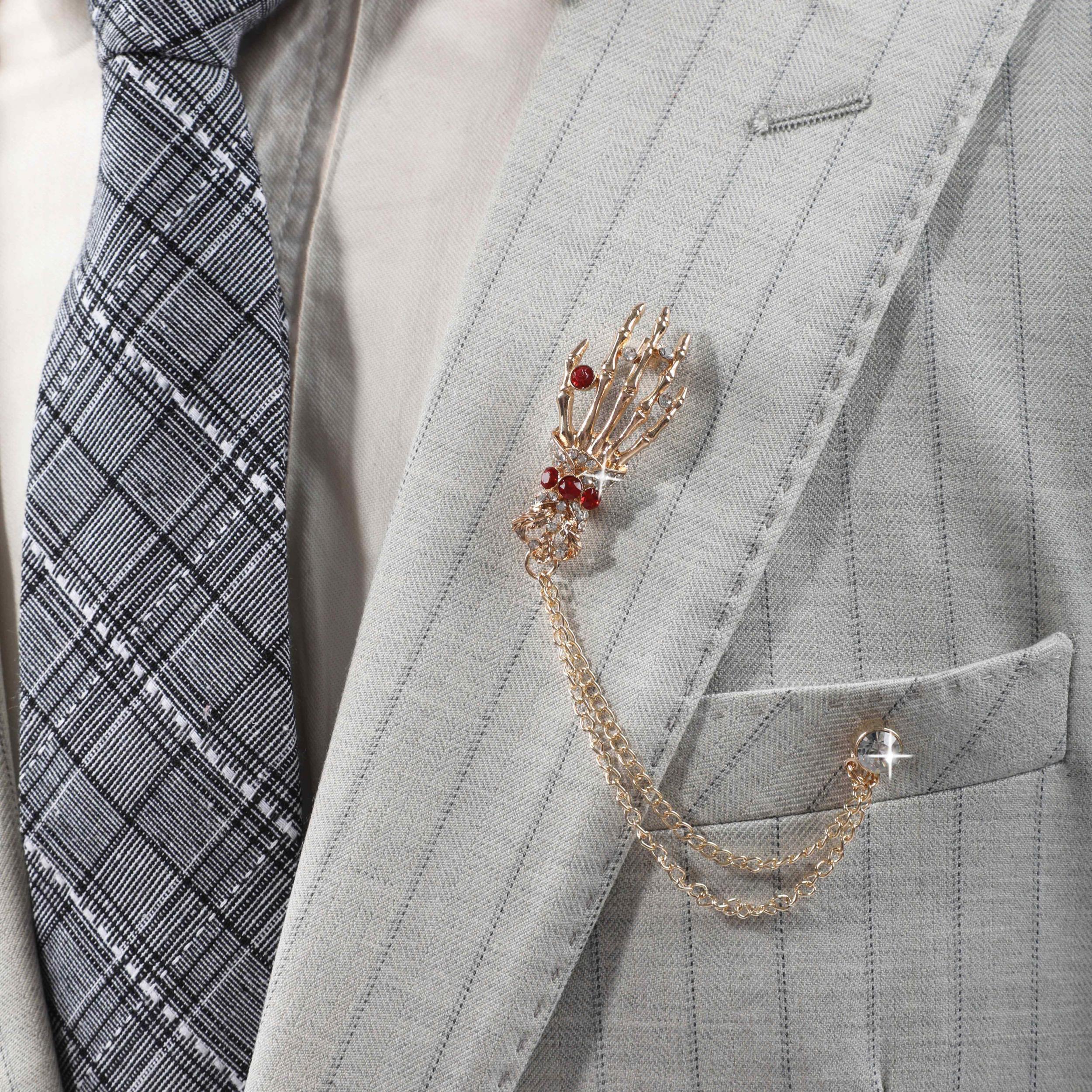 Tassel Faux Diamond Suit Brooch Business Pin for Men