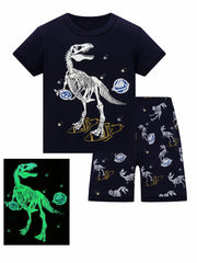 Boys Dino Skeleton Print Top & Shorts Lounge Wear Set